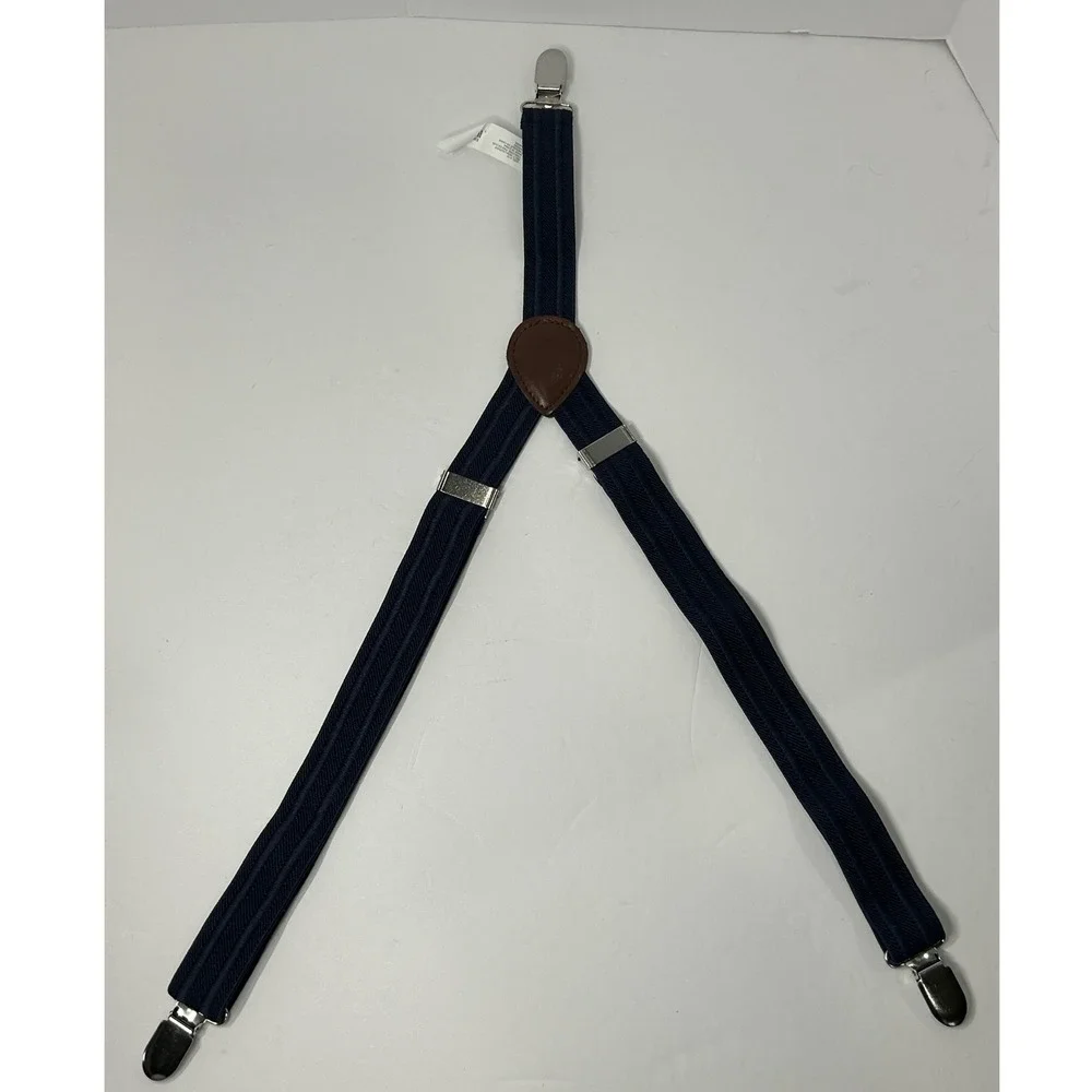 The Childrens Place Kids Navy Herringbone Suspenders Y-Back Adjustable Size 6-16